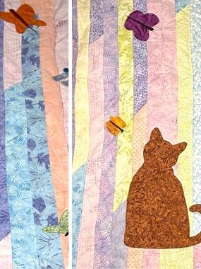 Handmade Blanket Quilt Patchwork Lap Cat Butterflies Baby Girl 43x51 Wall Art
